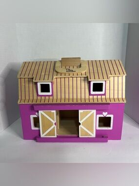 Play Wonder Wood Barn Dollhouse Pink 8 Rooms 2 Stories Horse Stable Carry Handle
